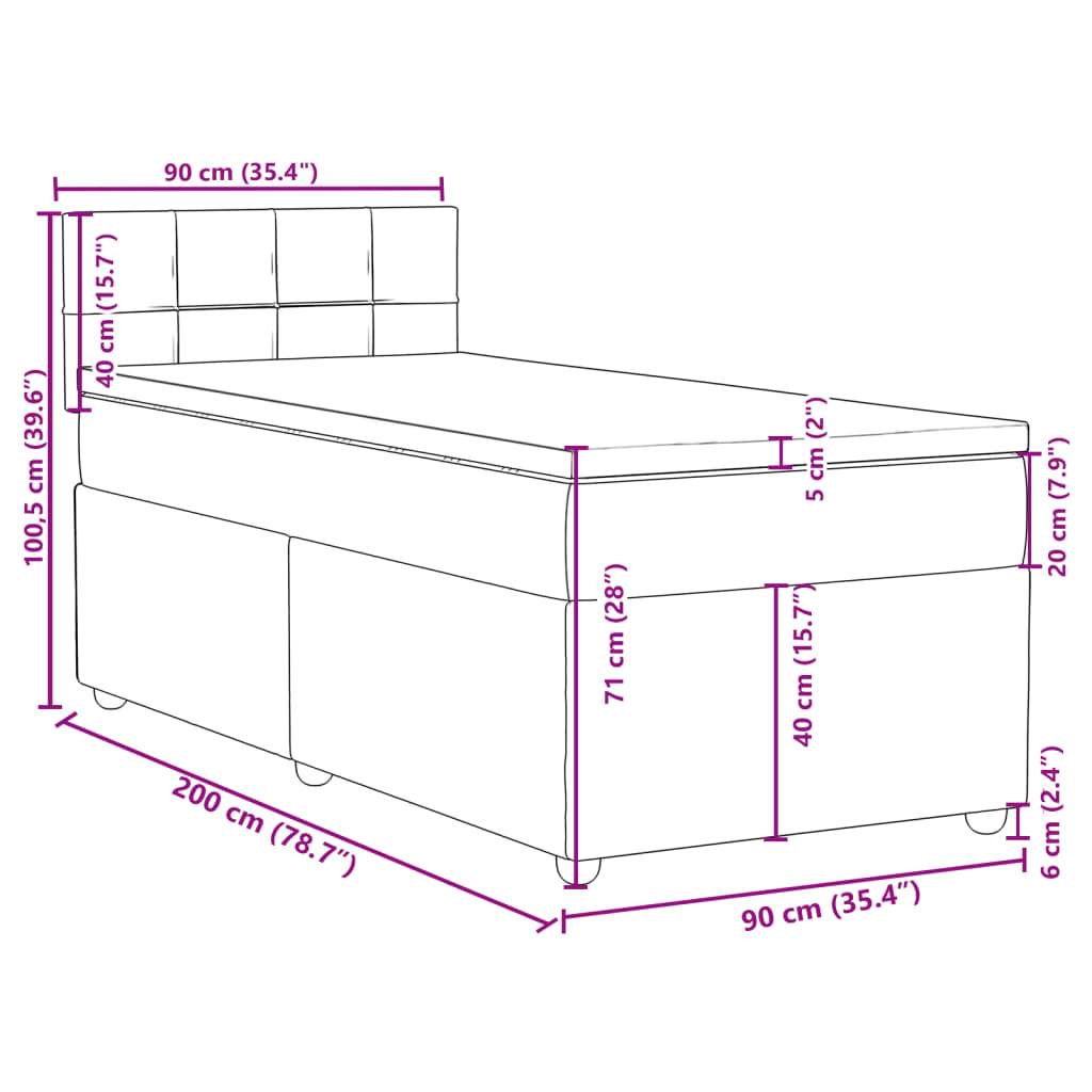 vidaXL Box spring postel s matrací světle šedá 90x200 cm textil