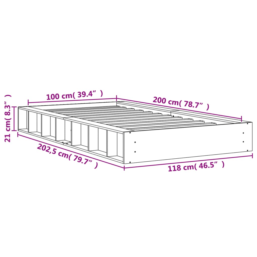 vidaXL Postel bez matrace voskově hnědá 100 x 200 cm masivní borovice