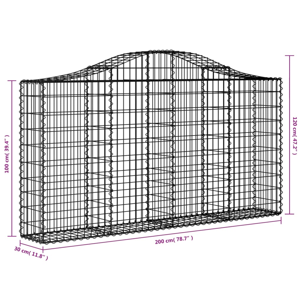 vidaXL Klenuté gabionové koše 7 ks 200x30x100/120cm pozinkované železo