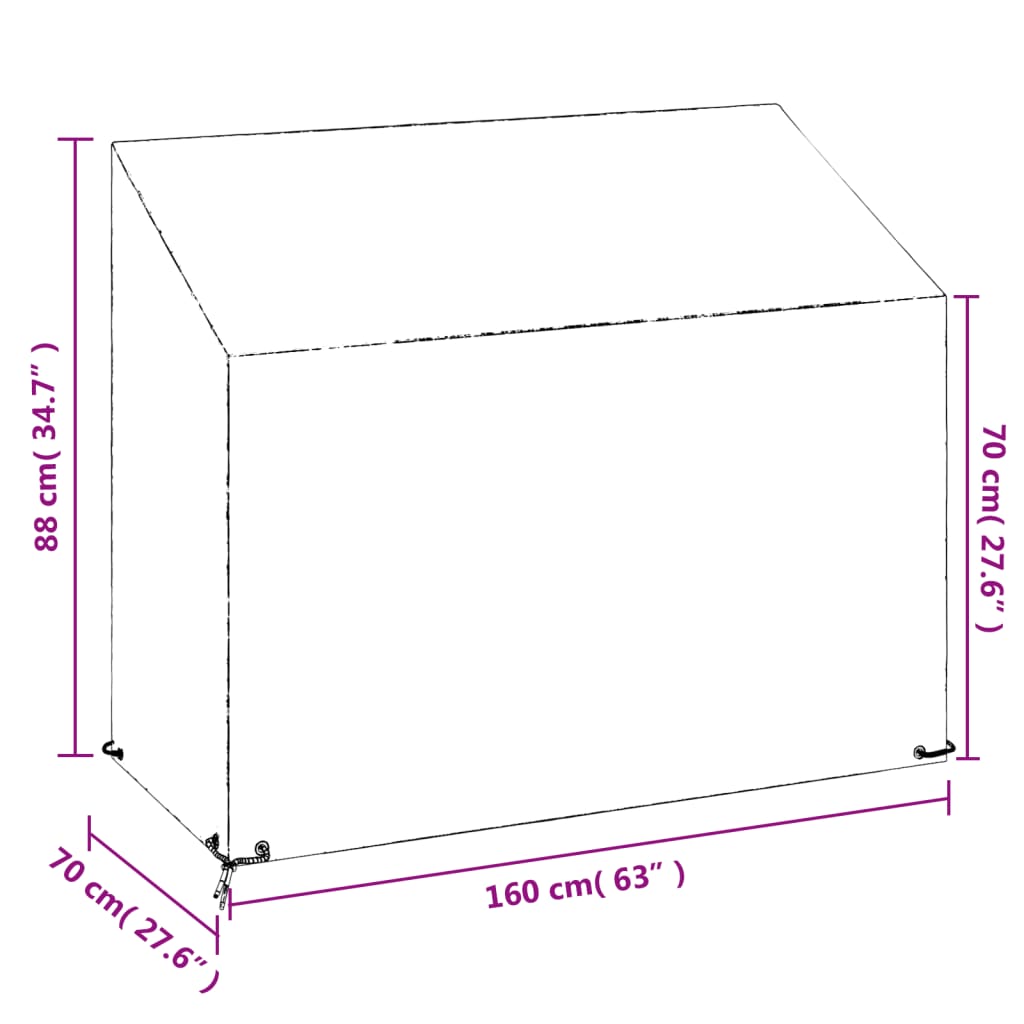 vidaXL Plachta na zahradní lavici 8 oček 160 x 70 x 70/88 cm PE