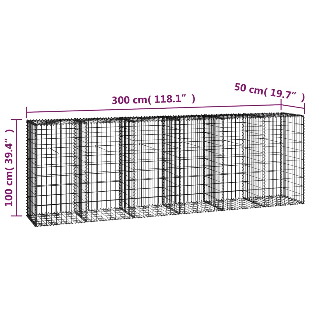 vidaXL Gabionová zeď s víky z pozinkované oceli 300 x 50 x 100 cm