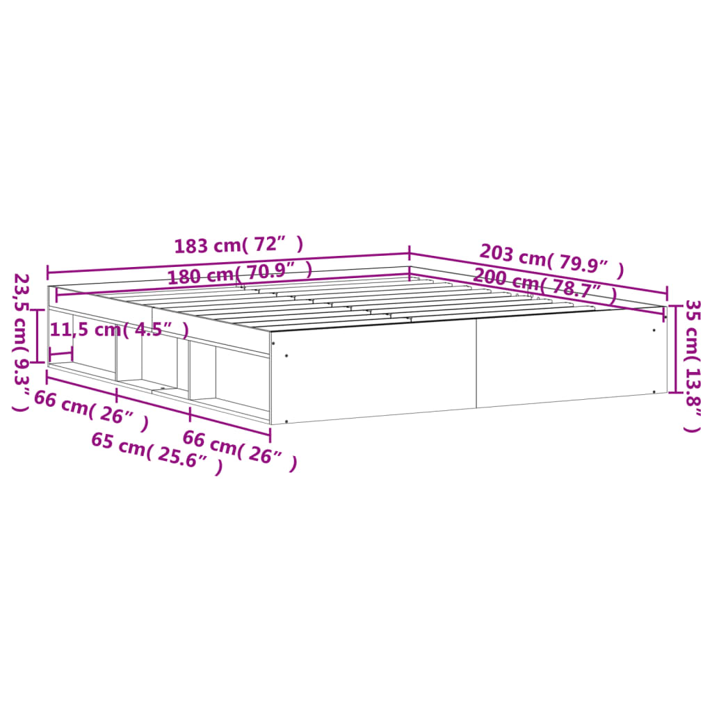 vidaXL Rám postele betonově šedý 180 x 200 cm Super King Size