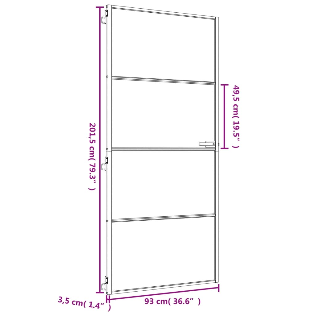 vidaXL Interiérové dveře úzké zlaté 93x201,5 cm tvrzené sklo a hliník