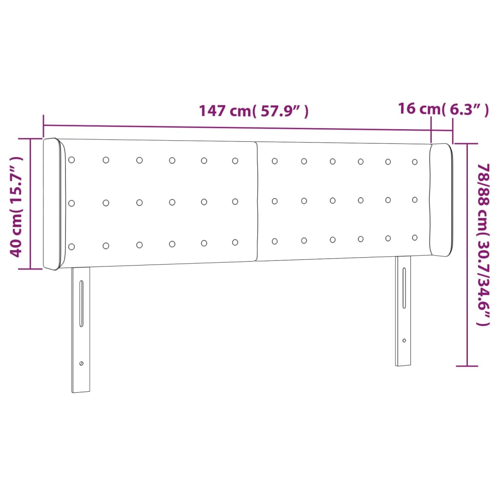 vidaXL Čelo postele s LED krémové 147 x 16 x 78/88 cm umělá kůže