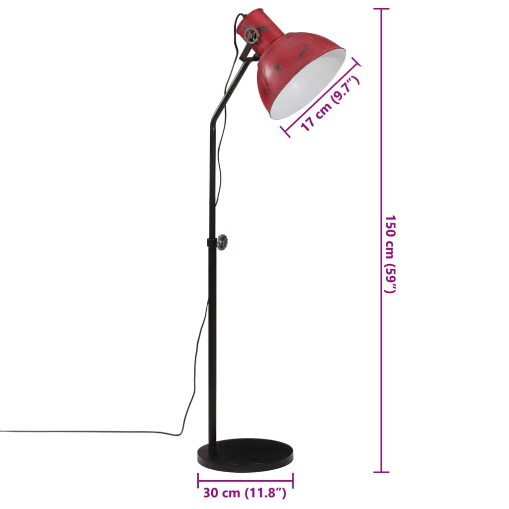 vidaXL Stojací lampa 25 W červená patina 30 x 30 x 90–150 cm E27