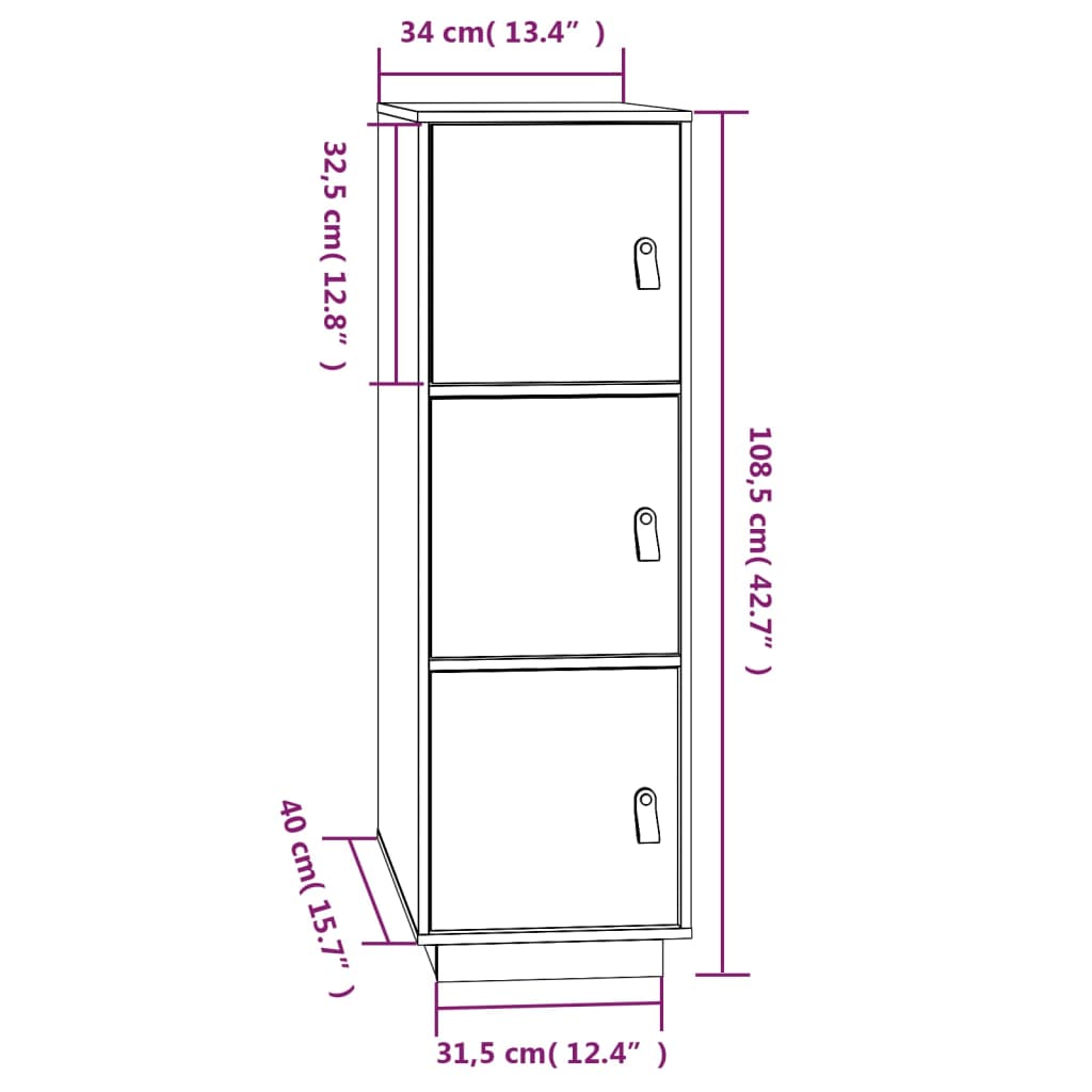 vidaXL Skříň highboard medově hnědá 34x40x108,5 cm masivní borovice