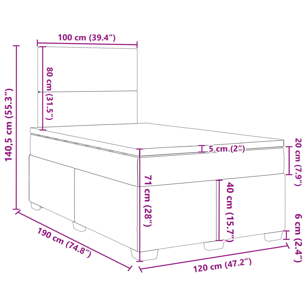 vidaXL Box spring postel s matrací modrá 120 x 190 cm samet