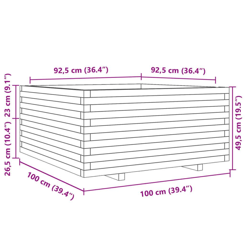 vidaXL Zahradní truhlík 100 x 100 x 49,5 cm impregnované borové dřevo