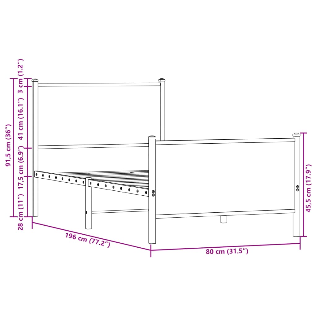 vidaXL Kovový rám postele bez matrace kouřový dub 75 x 190 cm