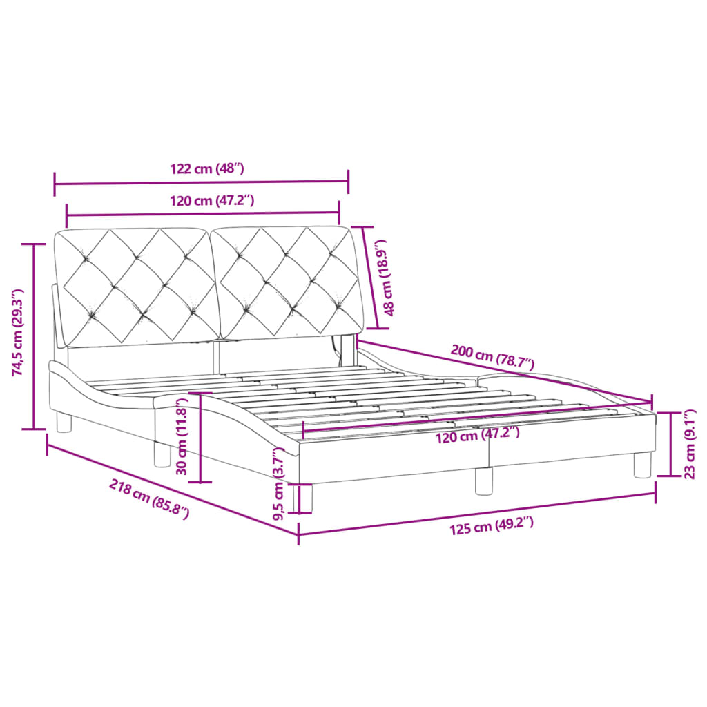 vidaXL Rám postele s LED osvětlením modrý 120 x 200 cm samet