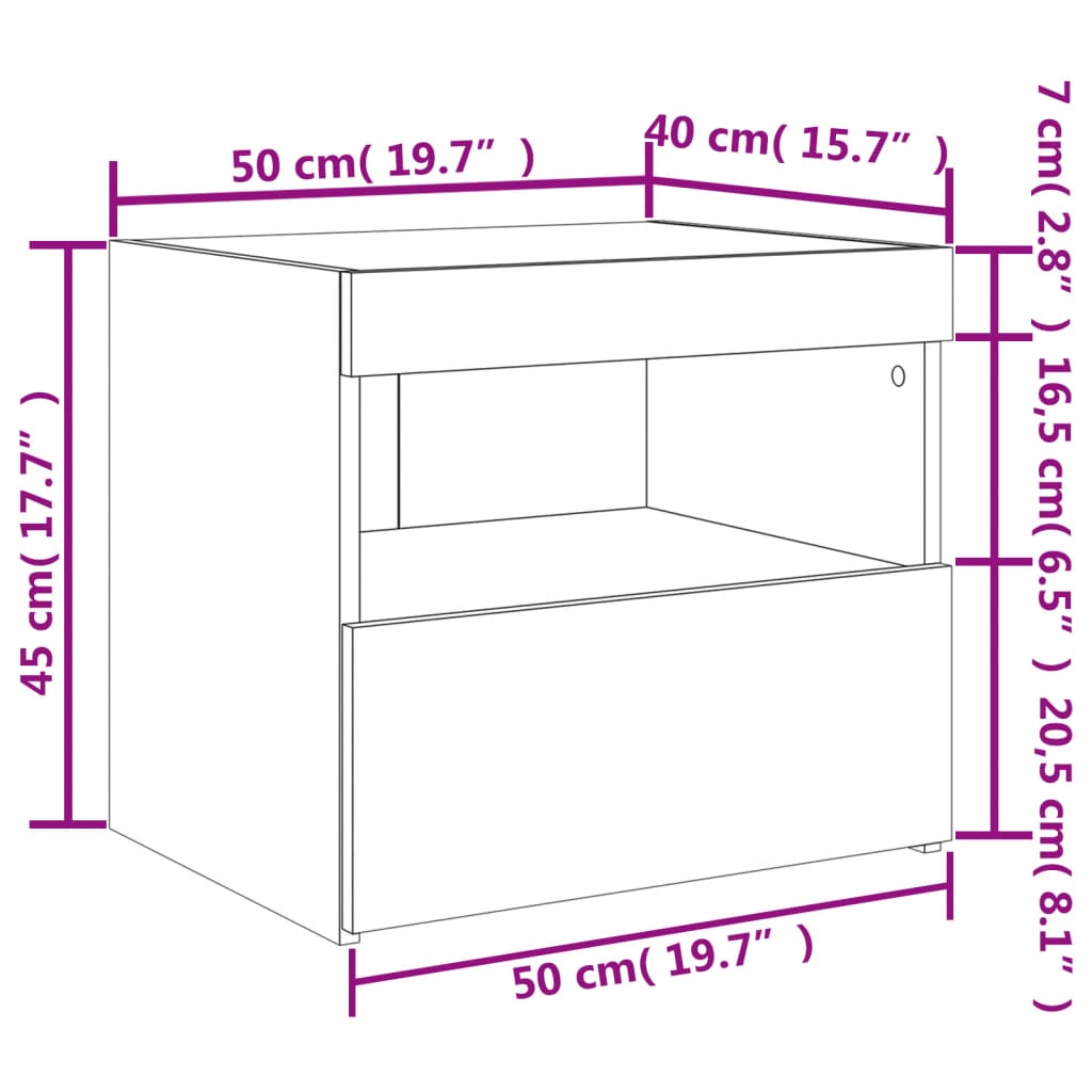 vidaXL Noční stolky s LED osvětlením 2 ks bílé 50 x 40 x 45 cm