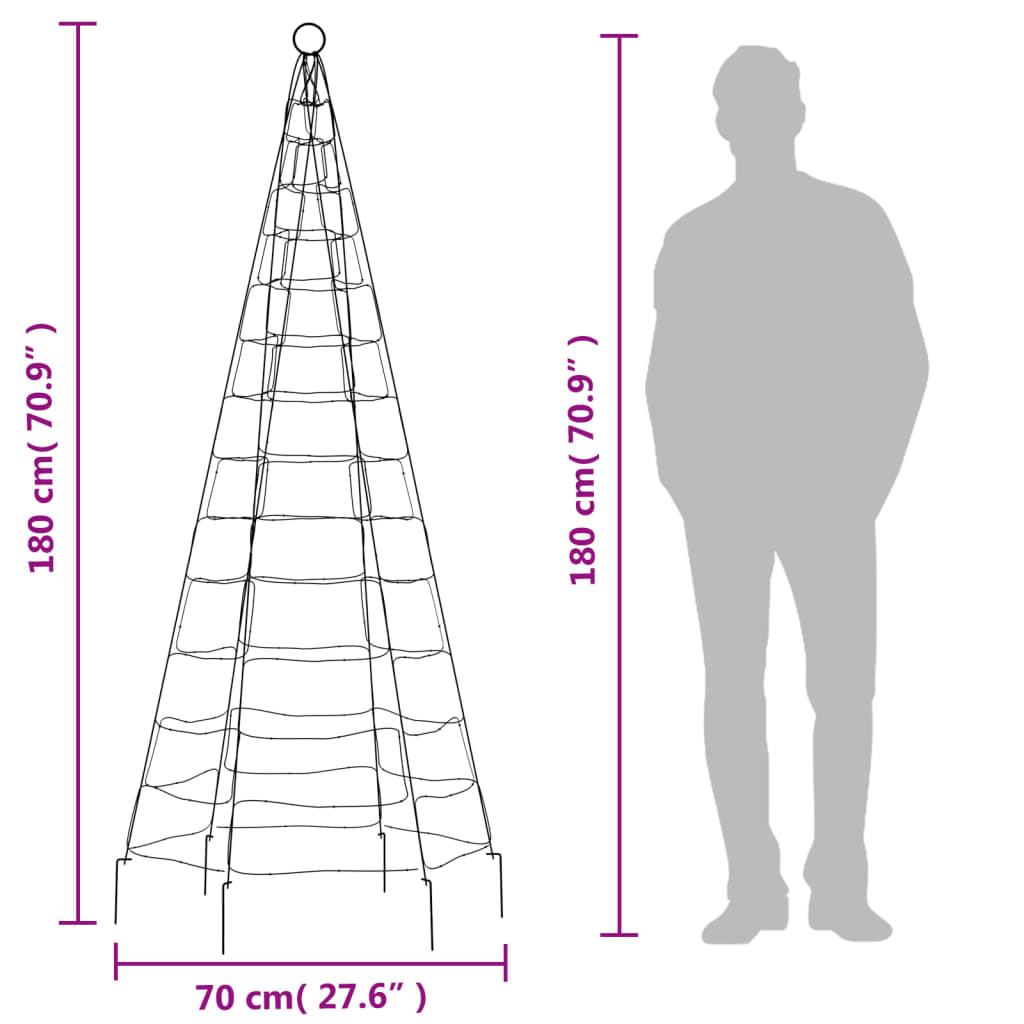 vidaXL Vánoční stromek na stožár 200 teplých bílých LED diod 180 cm