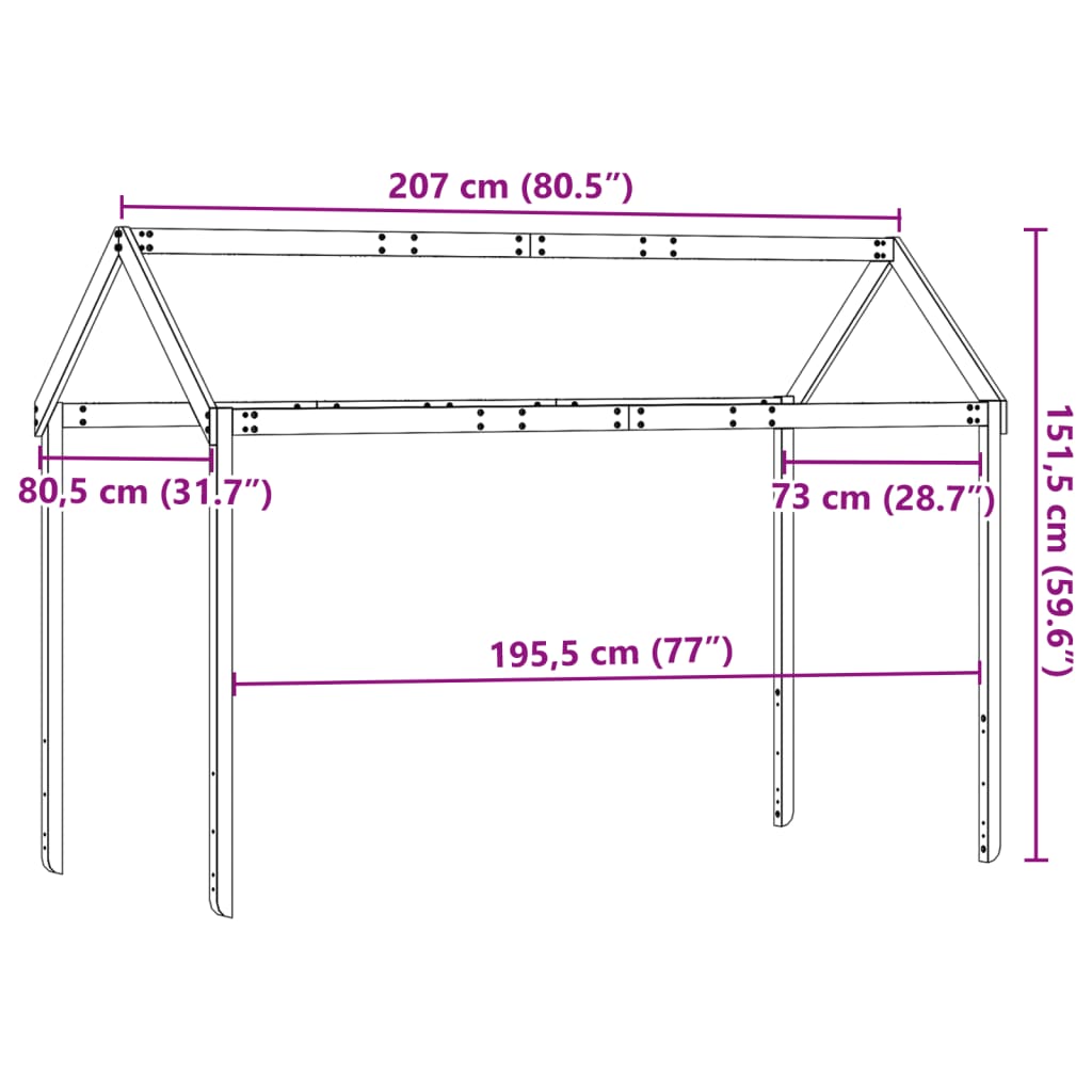 vidaXL Střecha na dětskou postel bílá 207x80,5x151,5 cm borové dřevo