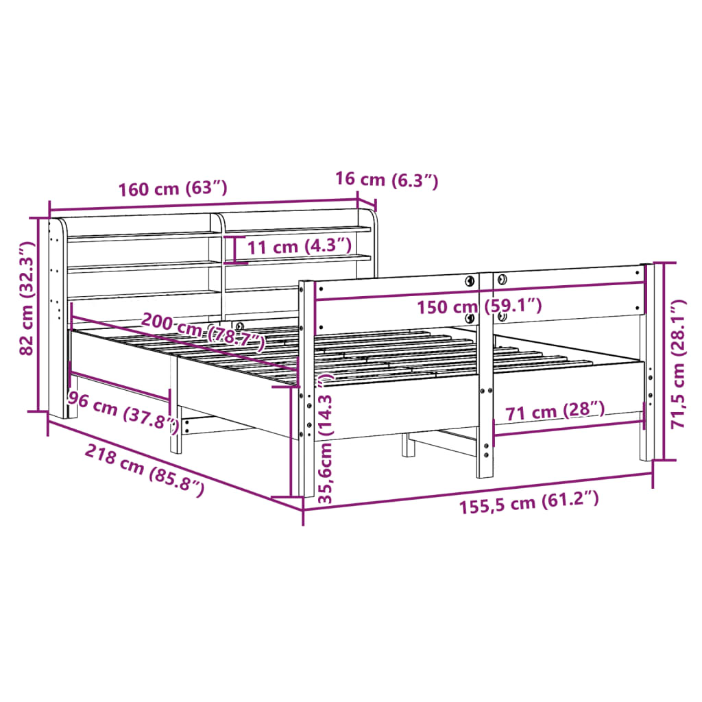 vidaXL Postel bez matrace bílá 150 x 200 cm masivní borovice