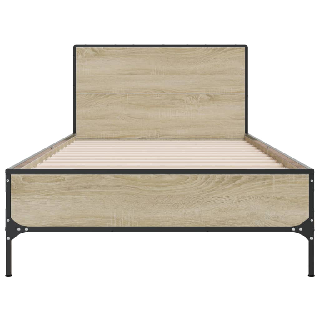 vidaXL Rám postele dub sonoma 90 x 200 cm kompozitní dřevo a kov