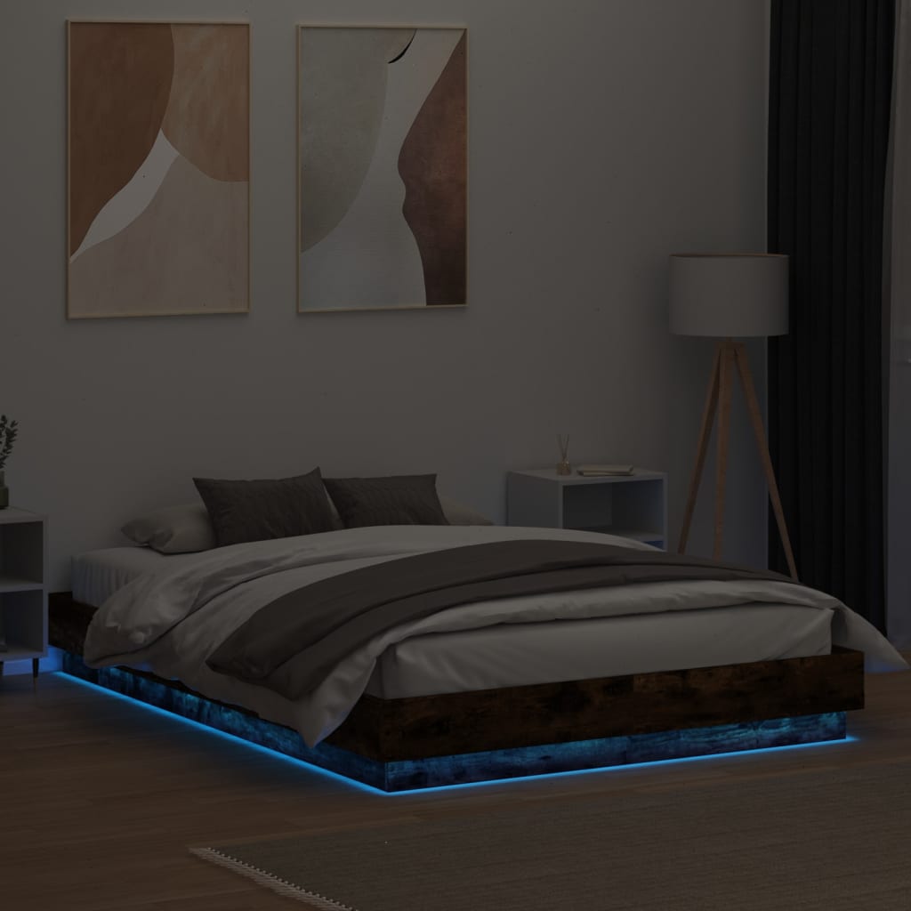 vidaXL Rám postele s LED osvětlením kouřový dub 120 x 200 cm