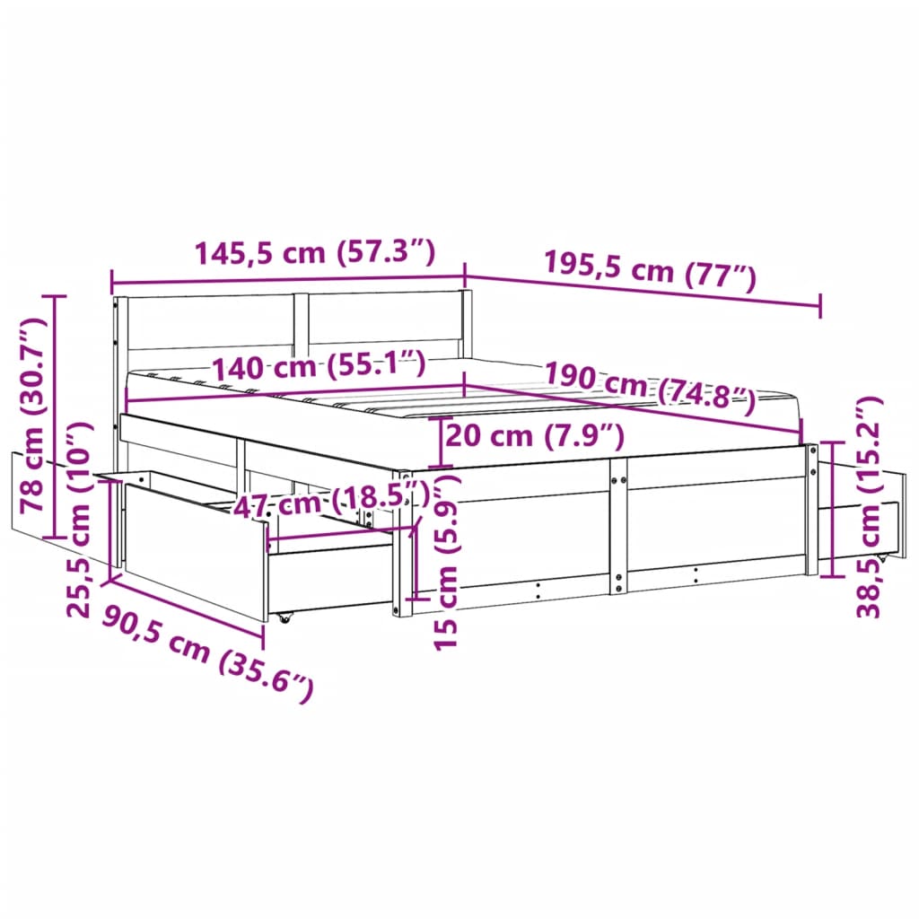 vidaXL Postel se zásuvkami a matrací bílá 140x190 cm masivní borovice