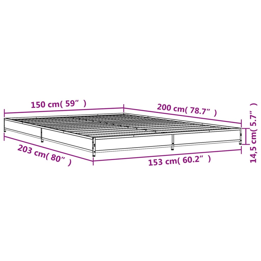 vidaXL Rám postele hnědý dub 150 x 200 cm kompozitní dřevo a kov