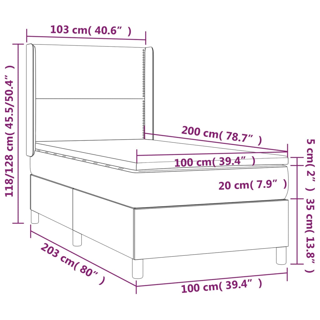 vidaXL Box spring postel s matrací a LED černá 100x200 cm umělá kůže