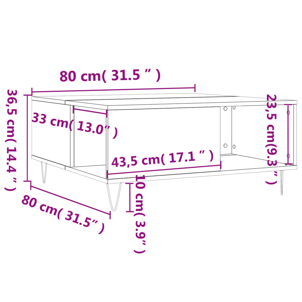 vidaXL Konferenční stolek kouřový dub 80x80x36,5 cm kompozitní dřevo