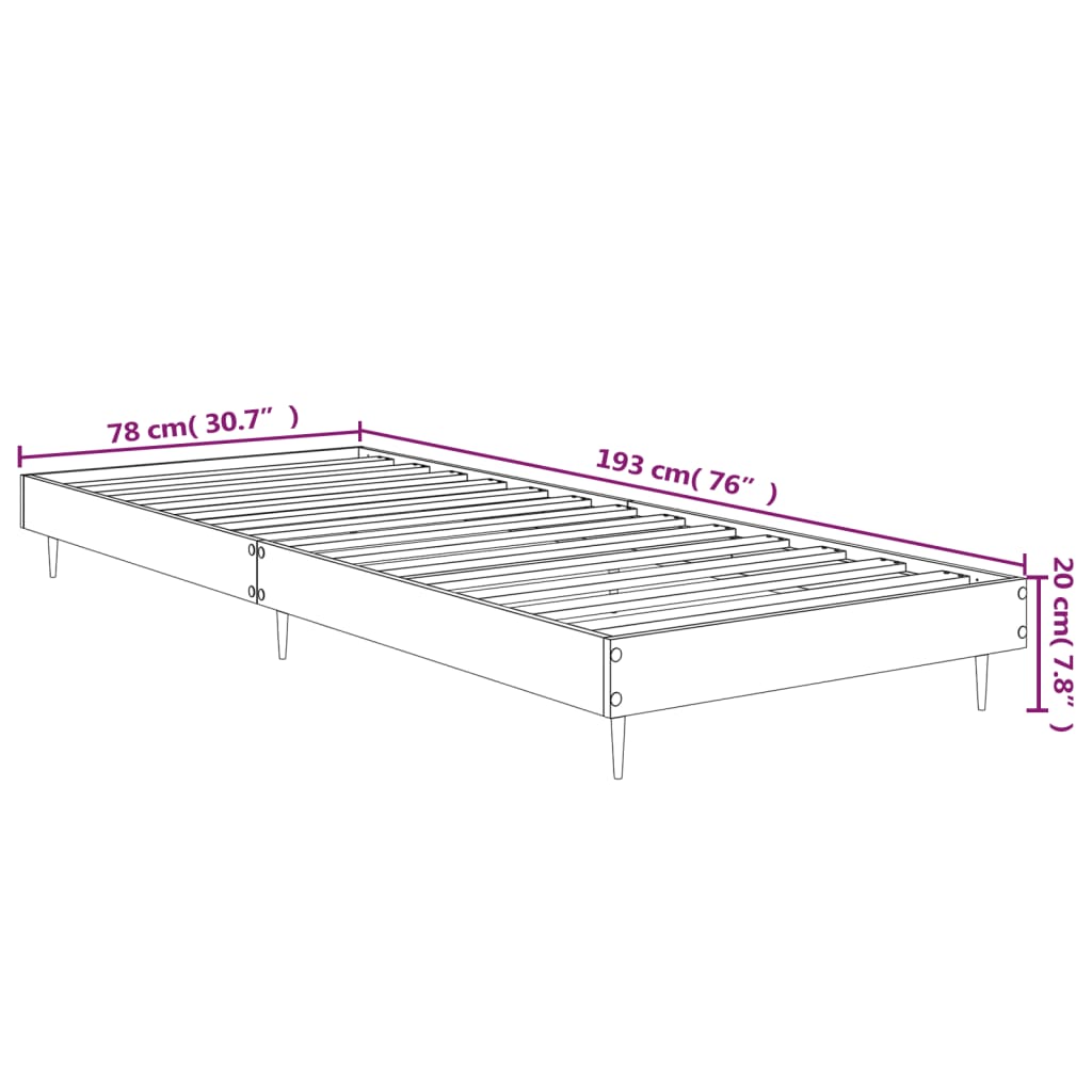 vidaXL Rám postele bez matrace kouřový dub 75x190 cm kompozitní dřevo