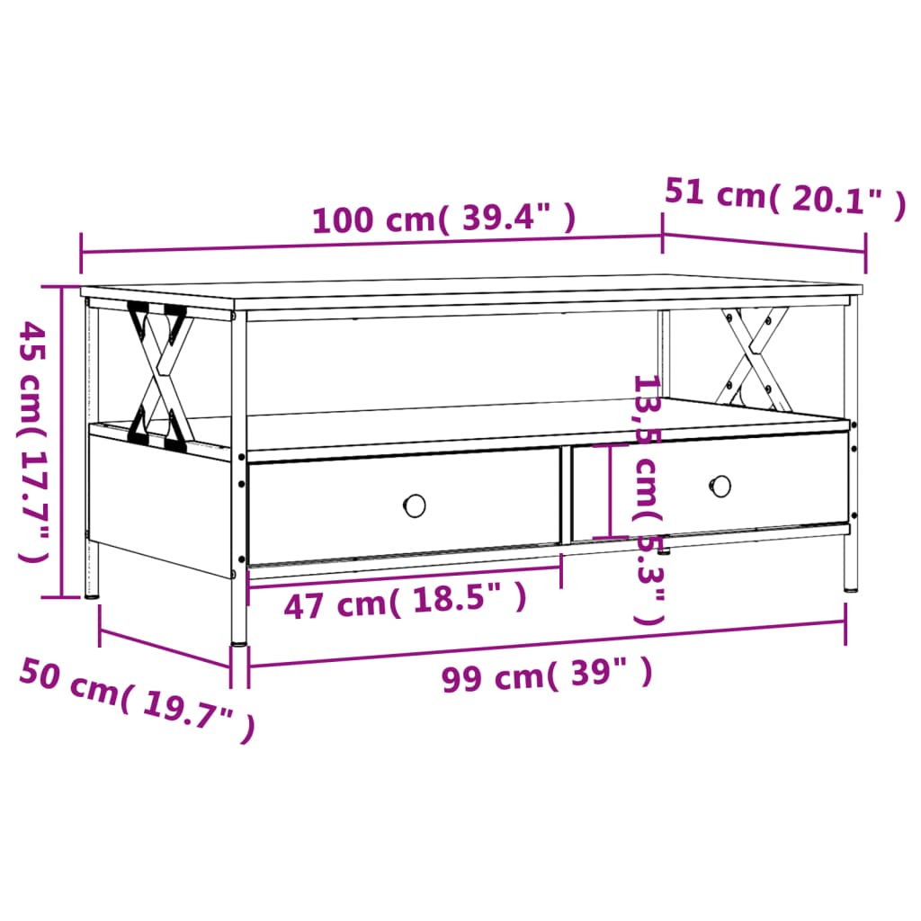 vidaXL Konferenční stolek dub sonoma 100 x 51 x 45 cm kompozitní dřevo