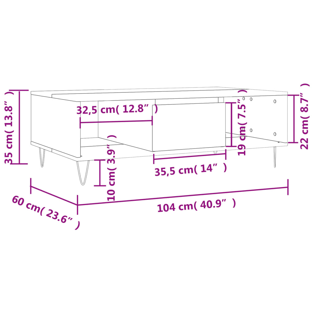 vidaXL Konferenční stolek hnědý dub 104 x 60 x 35 cm kompozitní dřevo