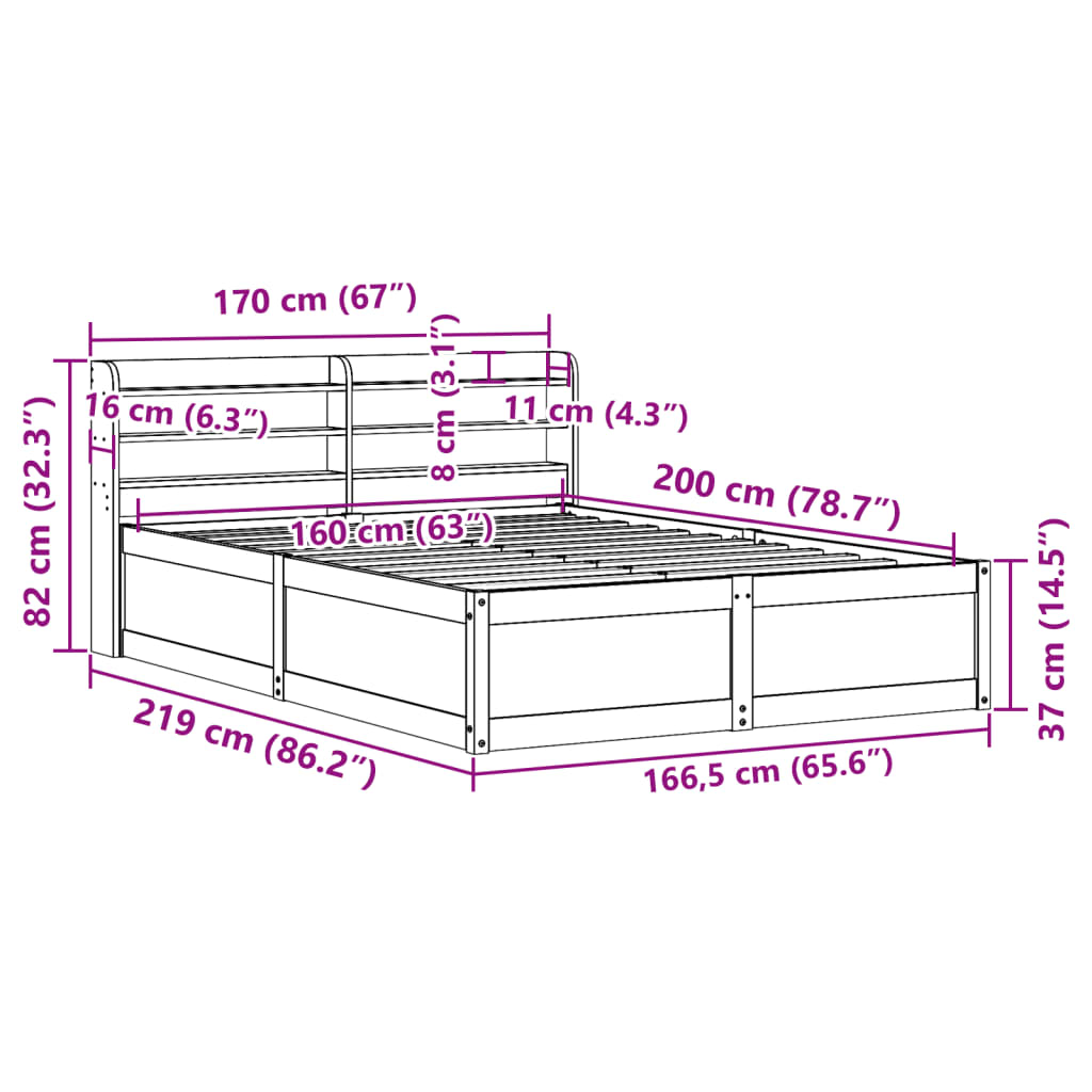 vidaXL Rám postele s čelem bílý 160 x 200 cm masivní borové dřevo