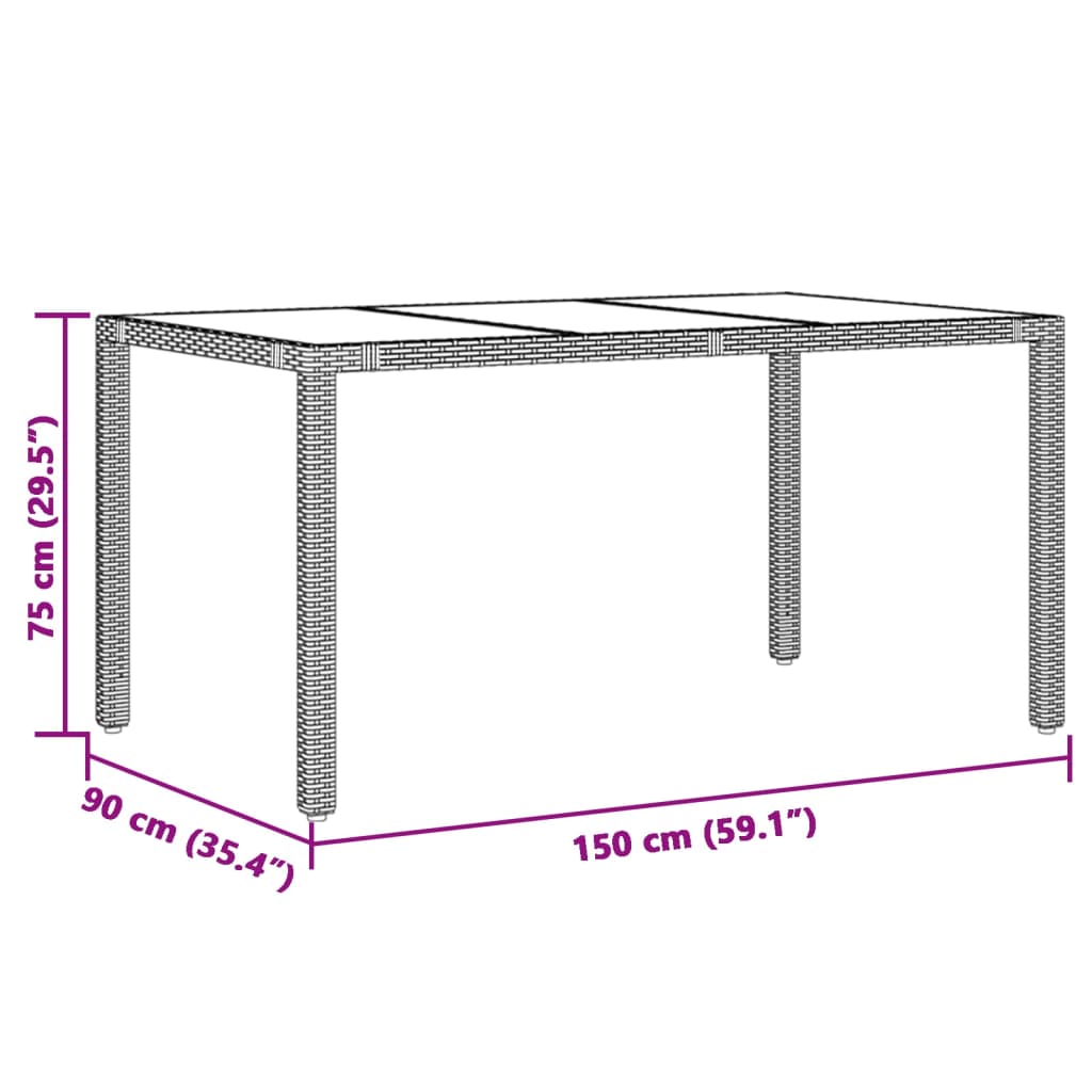 vidaXL Zahradní stůl se skleněnou deskou šedý 150x90x75 cm polyratan