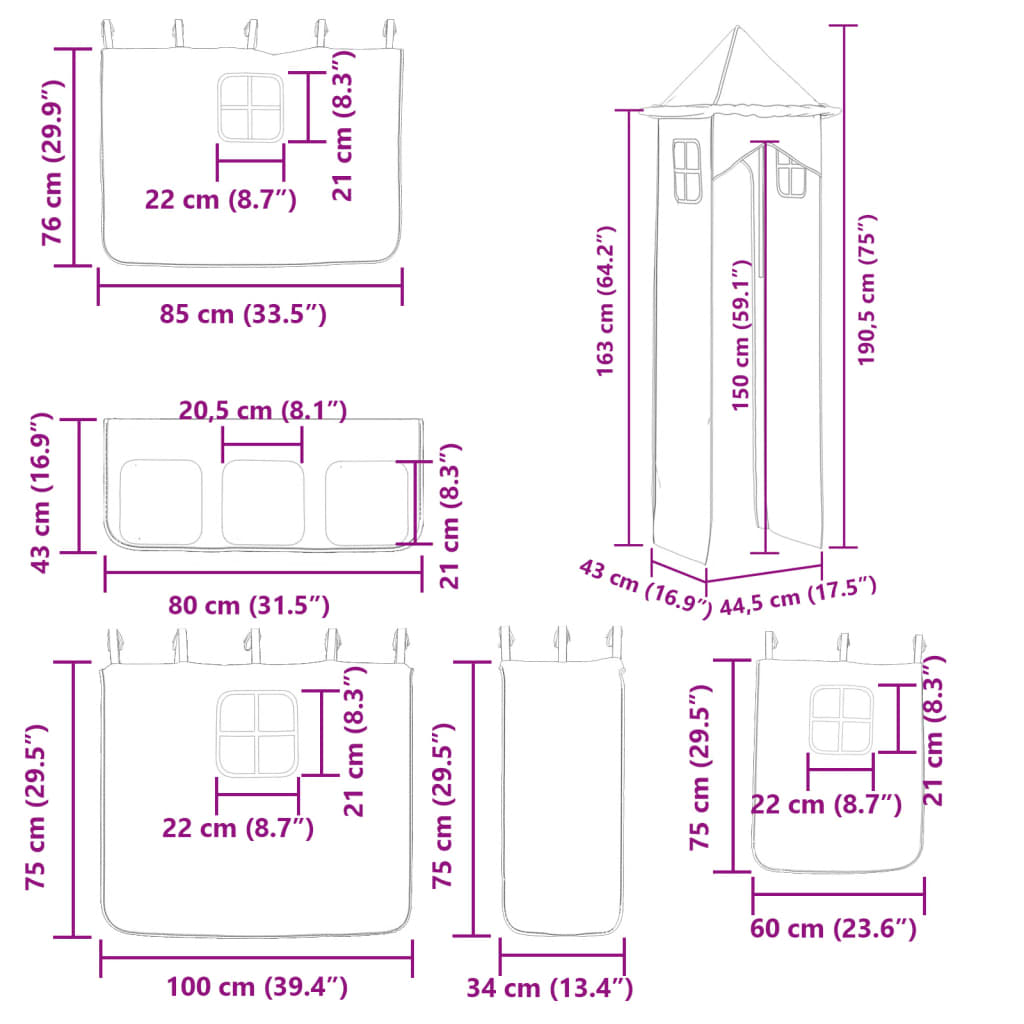 vidaXL Patrová postel se skluzavkou a závěsy růžová 90 x 200 cm