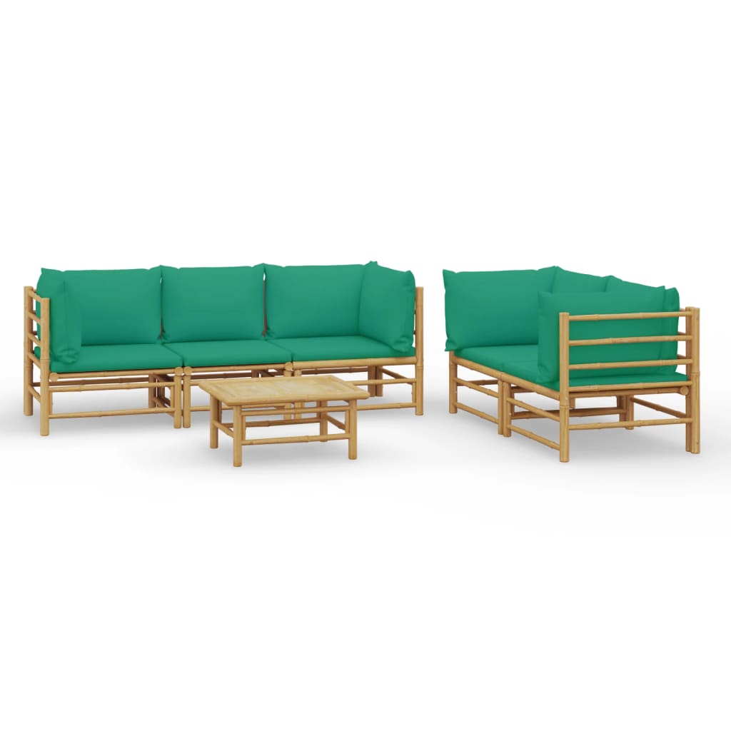 vidaXL 6dílná zahradní sedací souprava se zelenými poduškami bambus