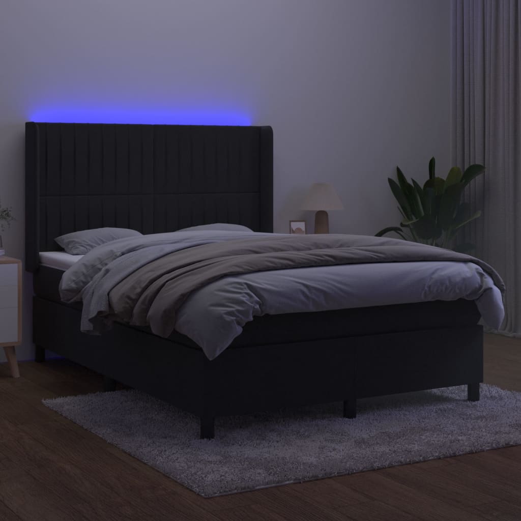 vidaXL Box spring postel s matrací a LED černá 140x200 cm samet