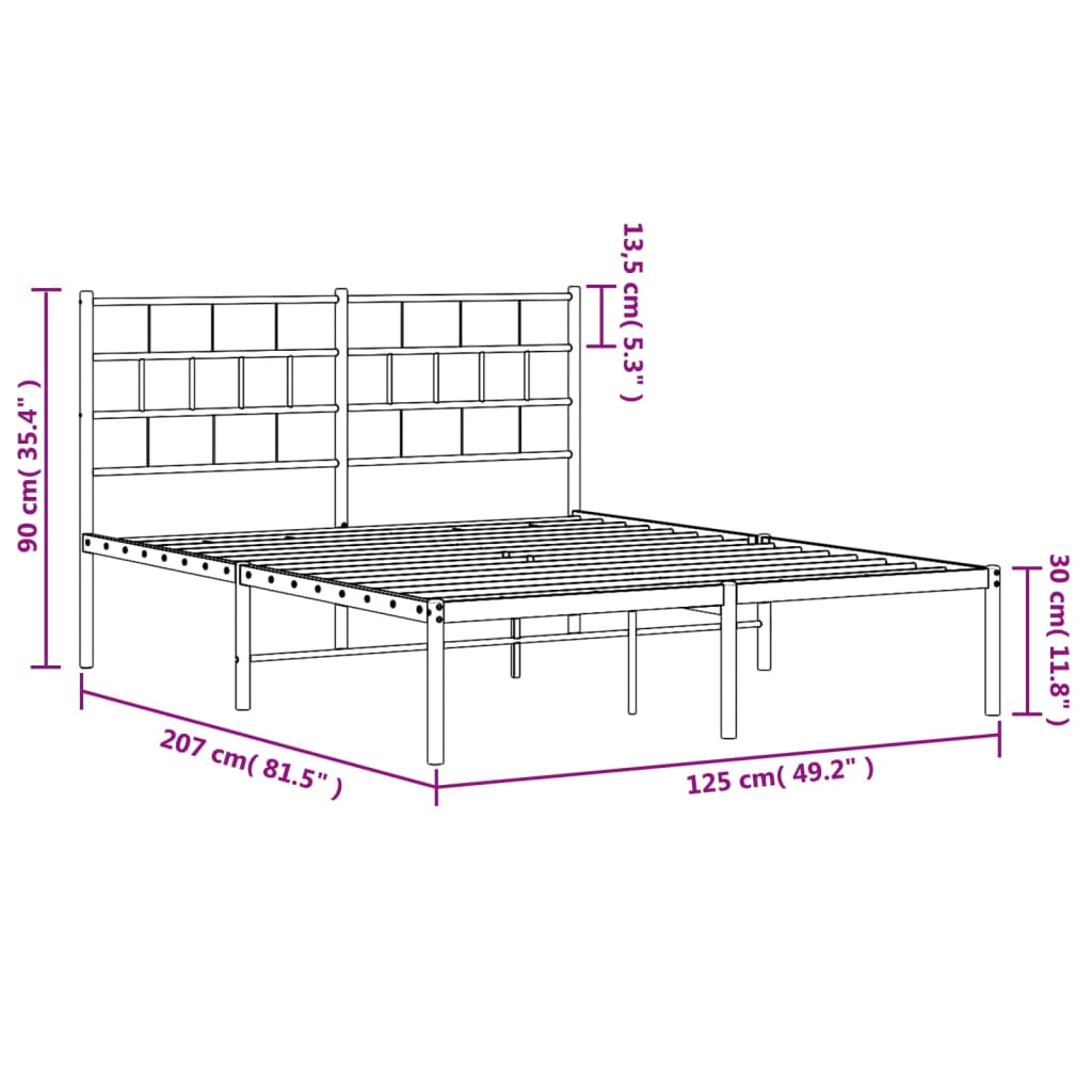 vidaXL Kovový rám postele s čelem černý 120 x 200 cm