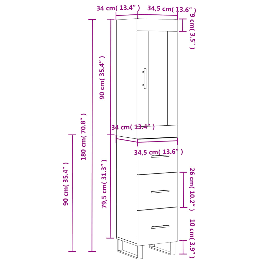 vidaXL Skříň highboard šedá sonoma 34,5 x 34 x 180 cm kompozitní dřevo