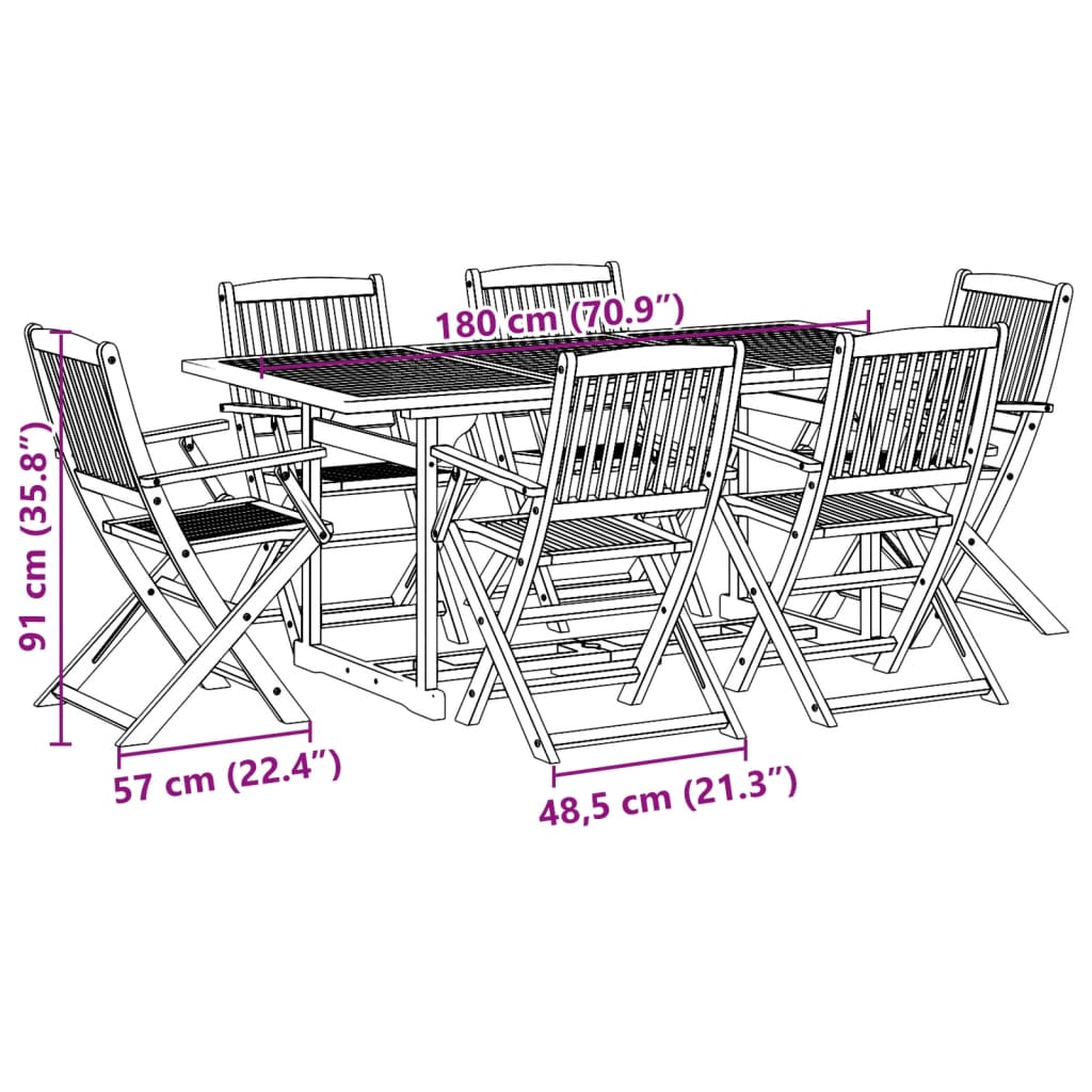 vidaXL 7dílný zahradní jídelní set 180x90x75 cm masivní akáciové dřevo