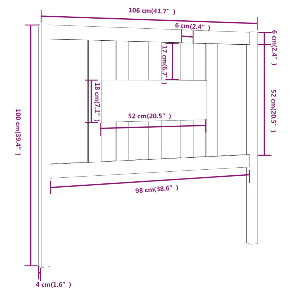 vidaXL Čelo postele 106 x 4 x 100 cm masivní borovice