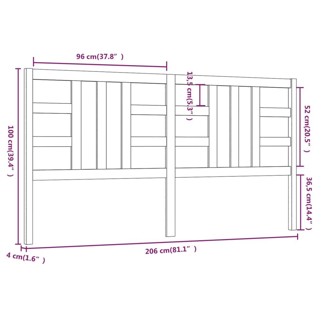 vidaXL Čelo postele medově hnědé 206 x 4 x 100 cm masivní borovice