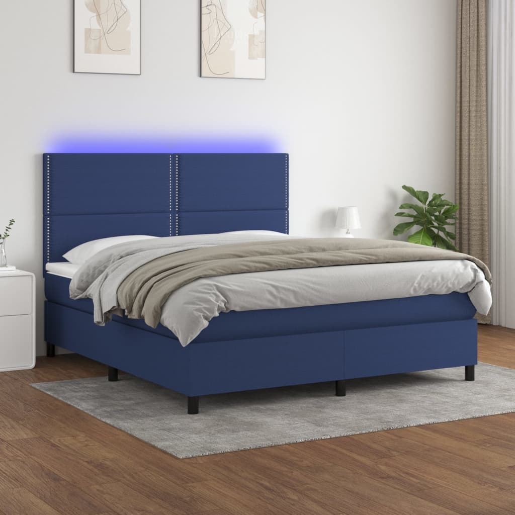 vidaXL Box spring postel s matrací a LED modrá 160x200 cm textil