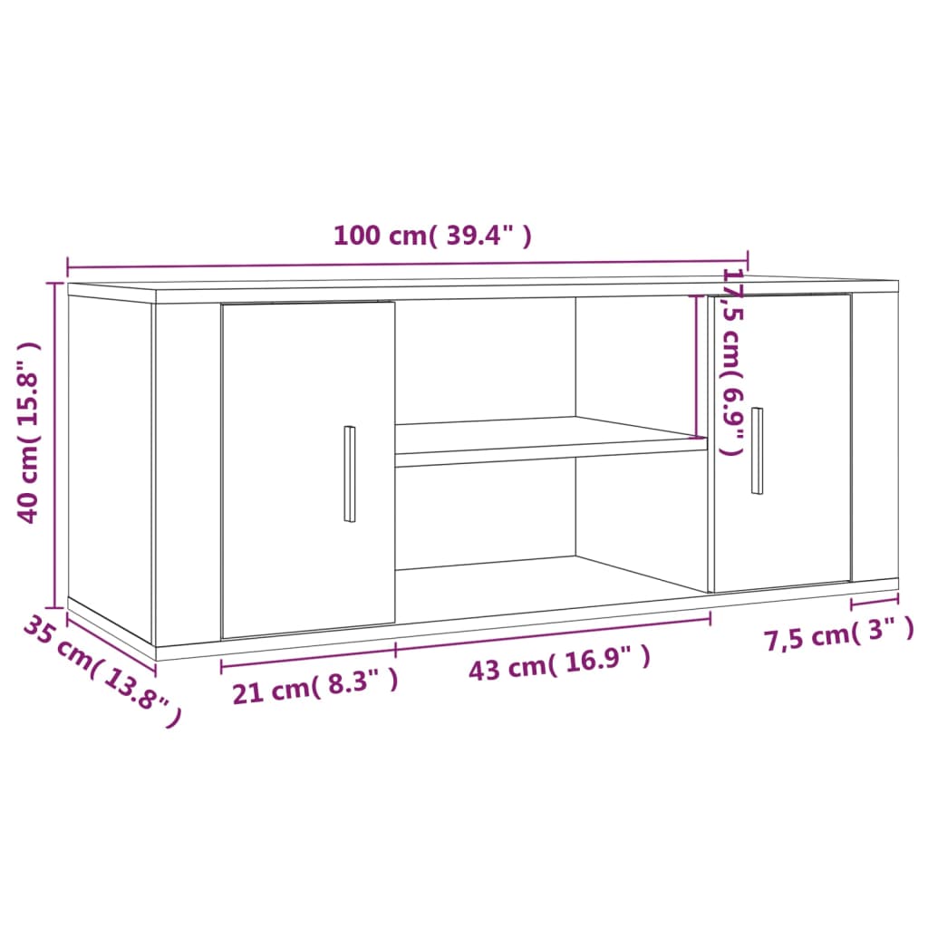 vidaXL TV skříňka šedá sonoma 100 x 35 x 40 cm kompozitní dřevo