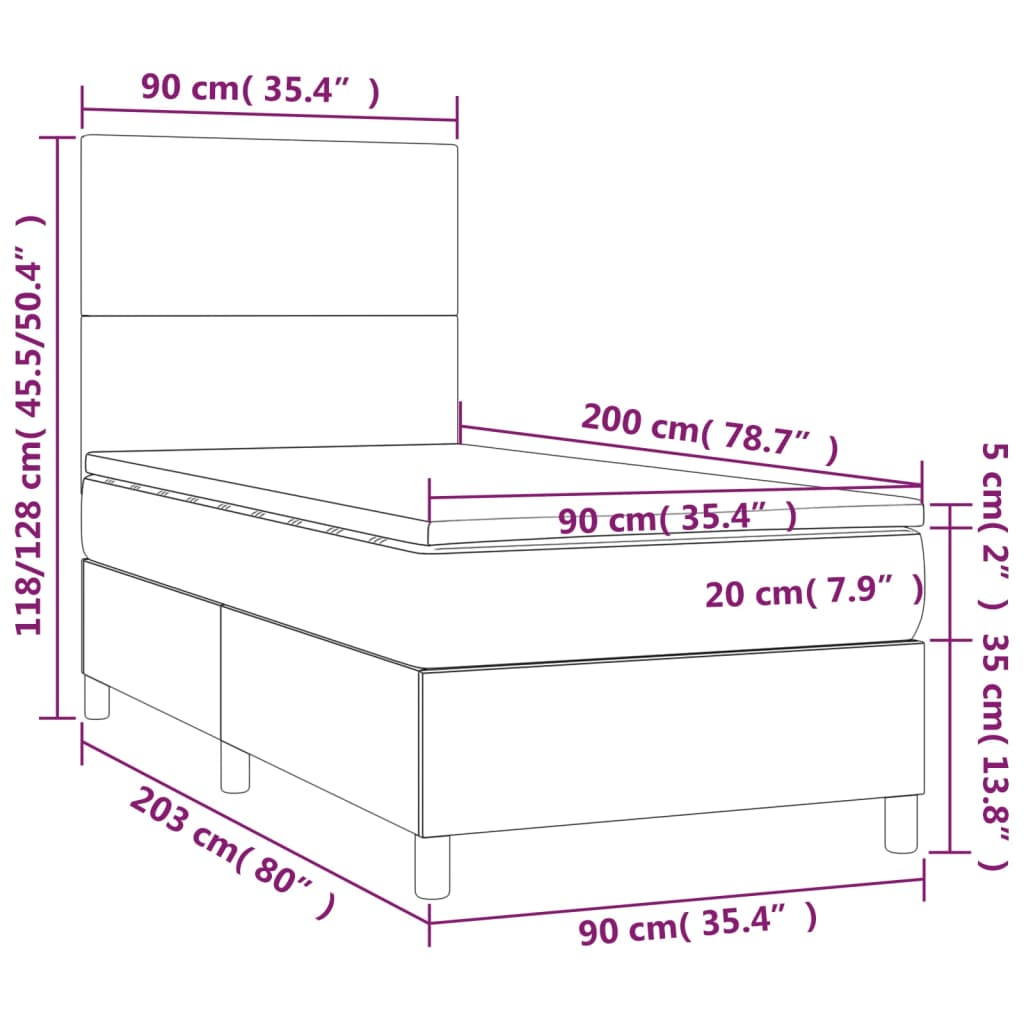 vidaXL Box spring postel s matrací a LED bílá 90x200 cm umělá kůže