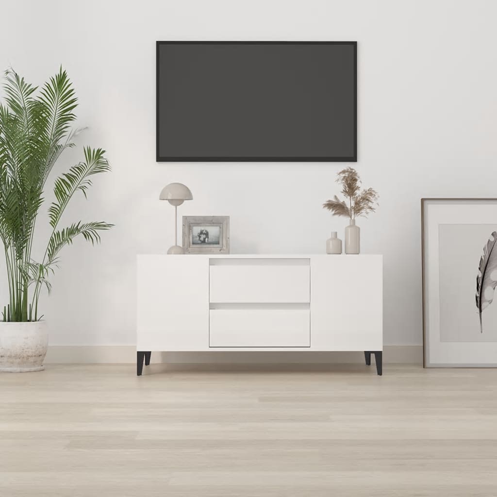 vidaXL TV skříňka bílá vysoký lesk 102 x 44,5 x 50 cm kompozitní dřevo