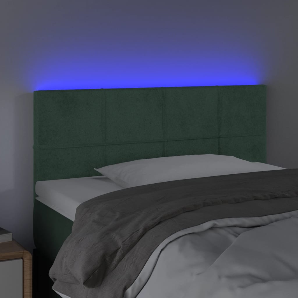 vidaXL Čelo postele s LED tmavě zelené 100x5x78/88 cm samet