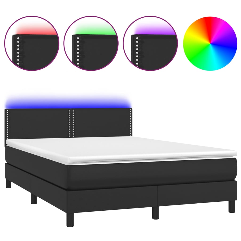 vidaXL Box spring postel s matrací a LED černá 140 x 190 cm umělá kůže