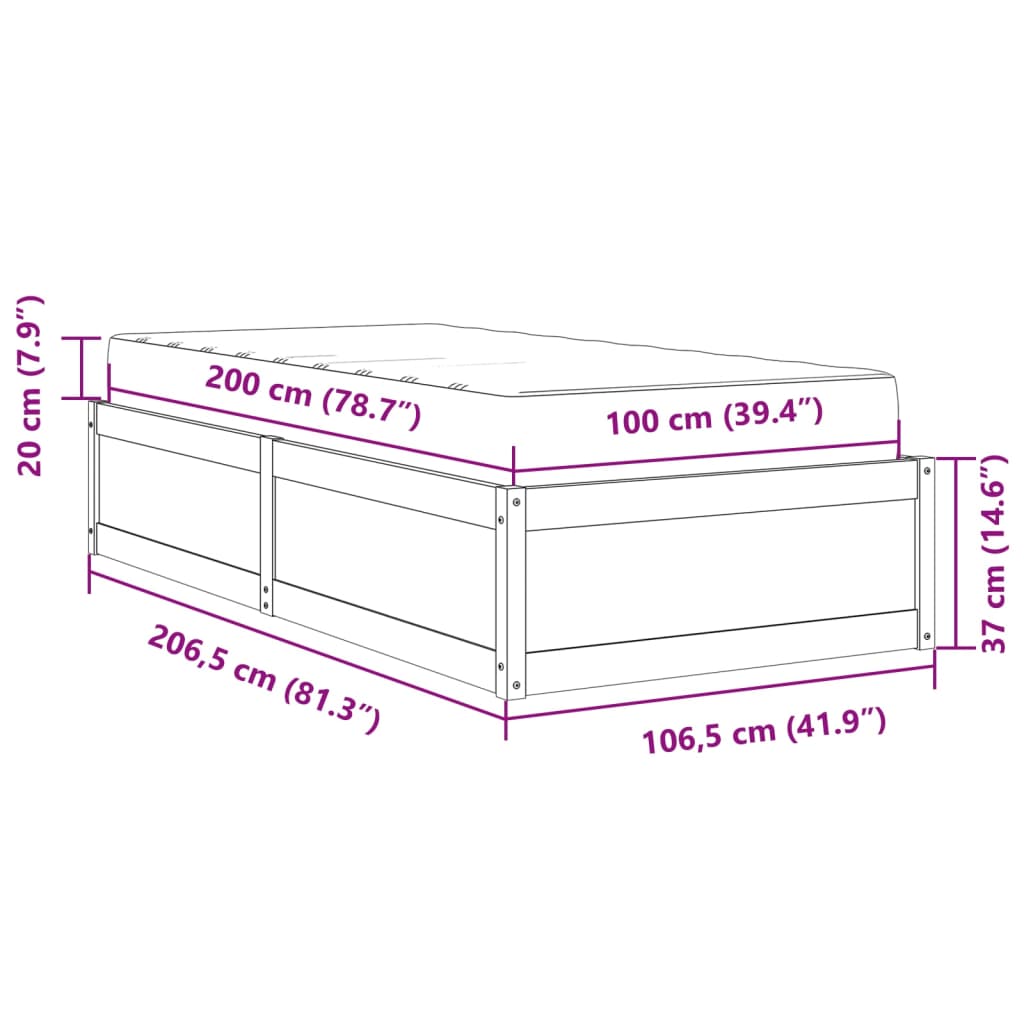 vidaXL Postel s matrací 100 x 200 cm masivní borovice