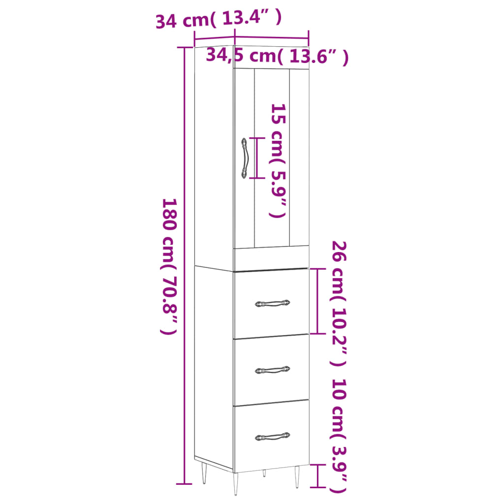 vidaXL Skříň highboard kouřový dub 34,5 x 34 x 180 cm kompozitní dřevo