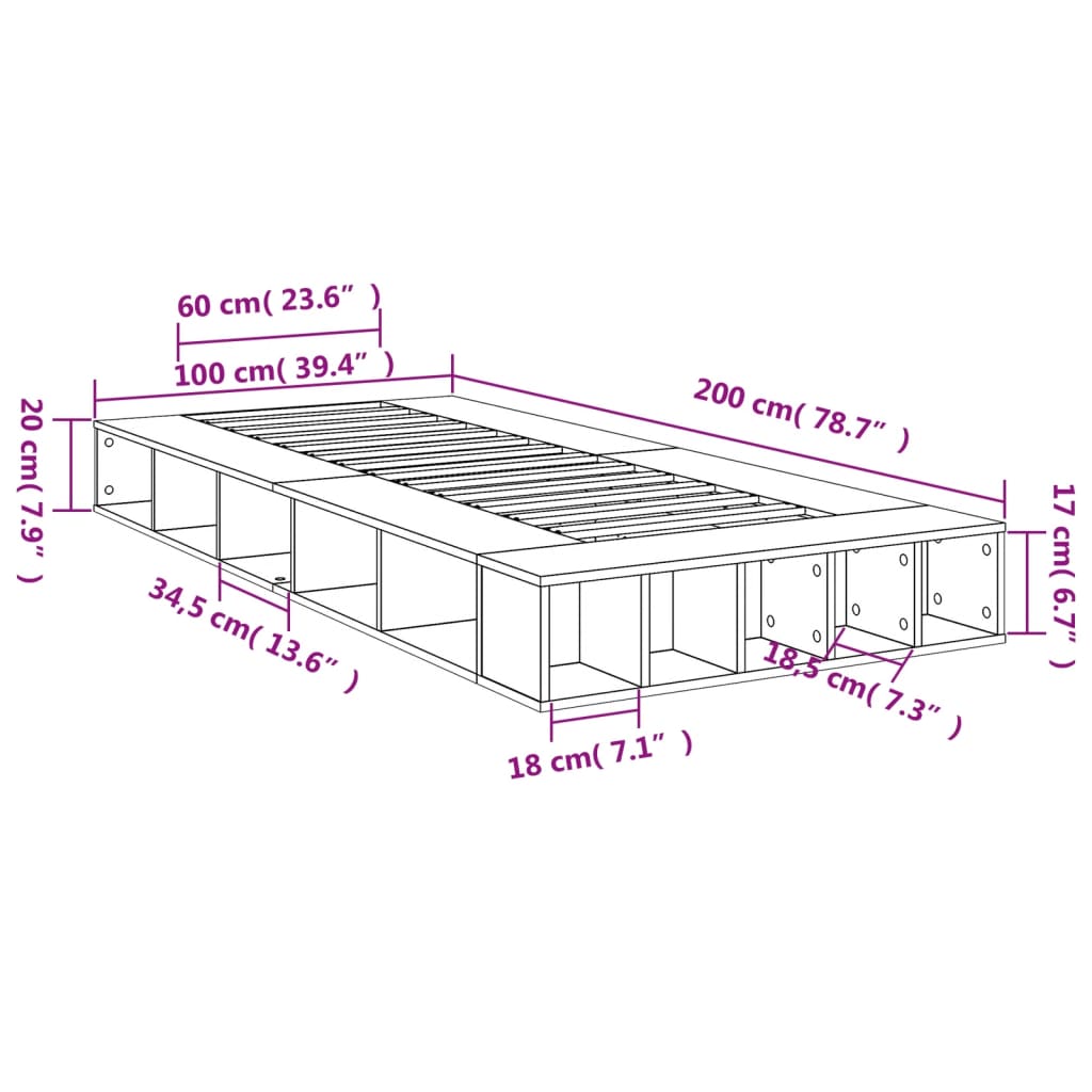 vidaXL Rám postele šedý sonoma 100 x 200 cm kompozitní dřevo