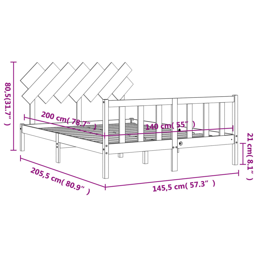 vidaXL Rám postele s čelem 140 x 200 cm masivní dřevo