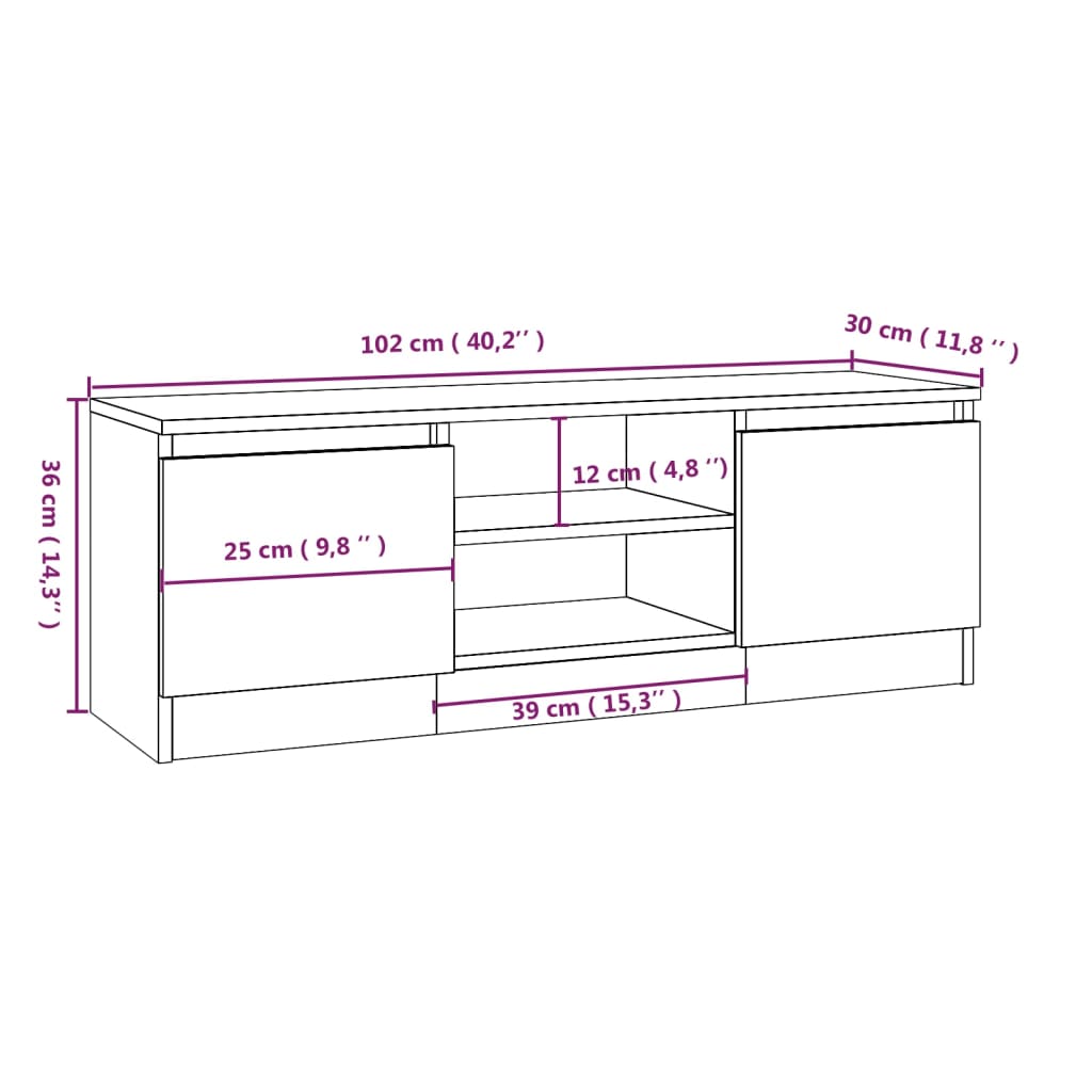 vidaXL TV skříňka s dvířky bílá 102 x 30 x 36 cm