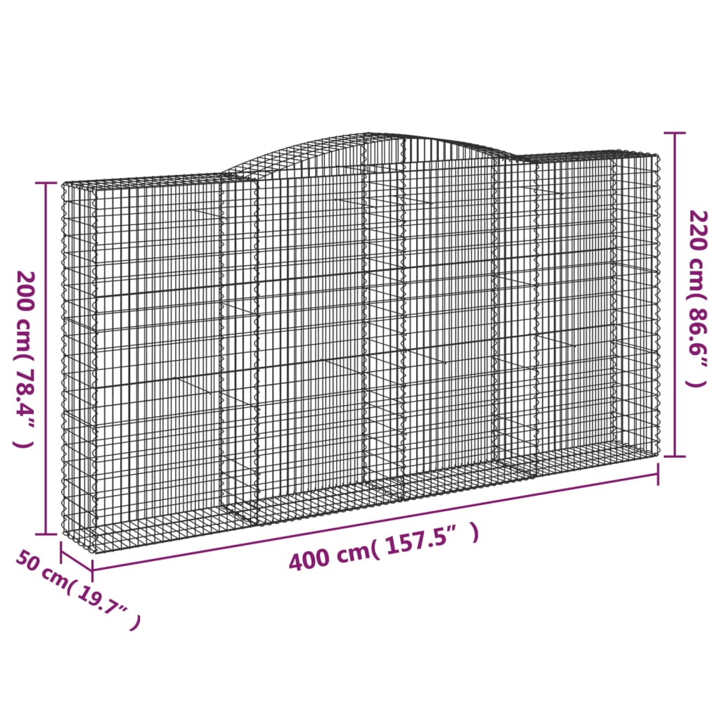 vidaXL Klenuté gabionové koše 6 ks 400x50x200/220cm pozinkované železo