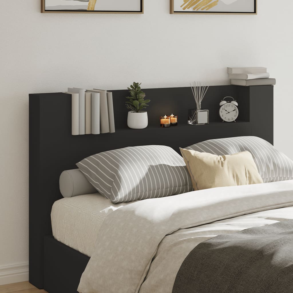 vidaXL Čelo postele s úložným prostorem a LED černé 160x16,5x103,5 cm